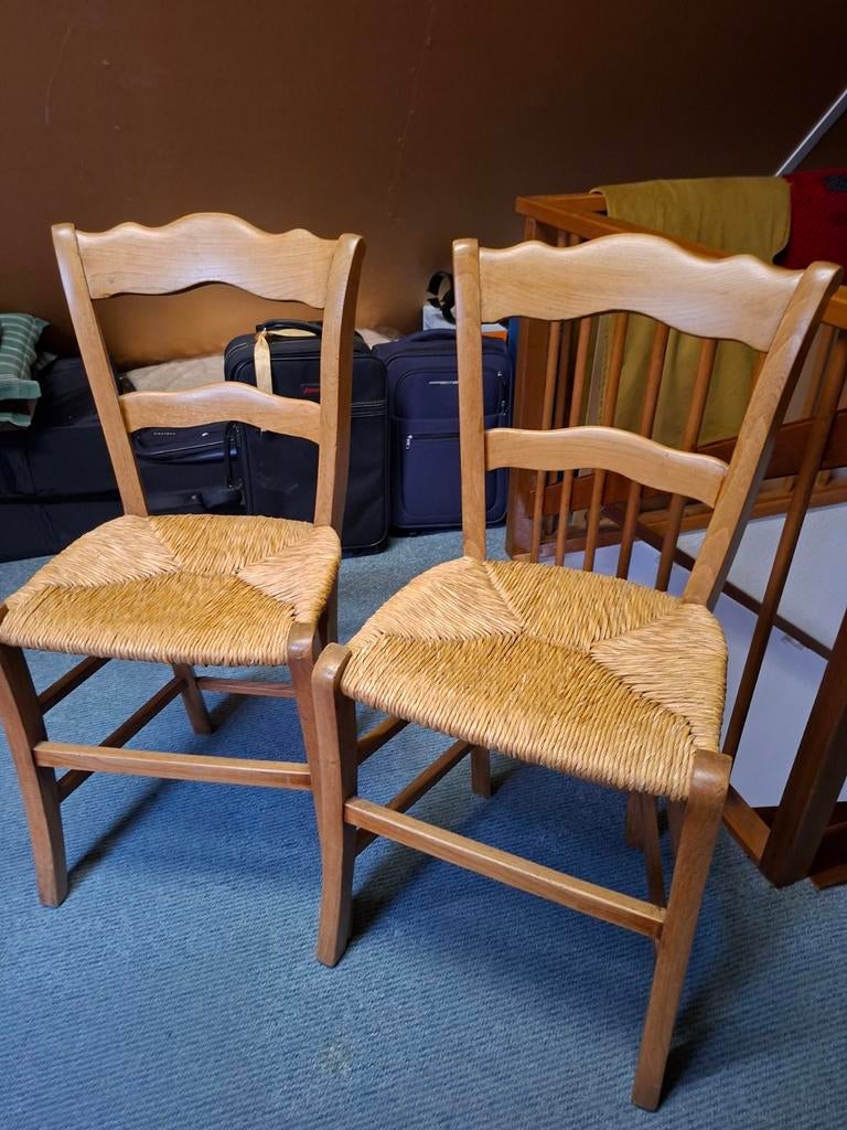 2 Antieke Boerenstoeltjes met rieten zitting, Ophalen of Verzenden