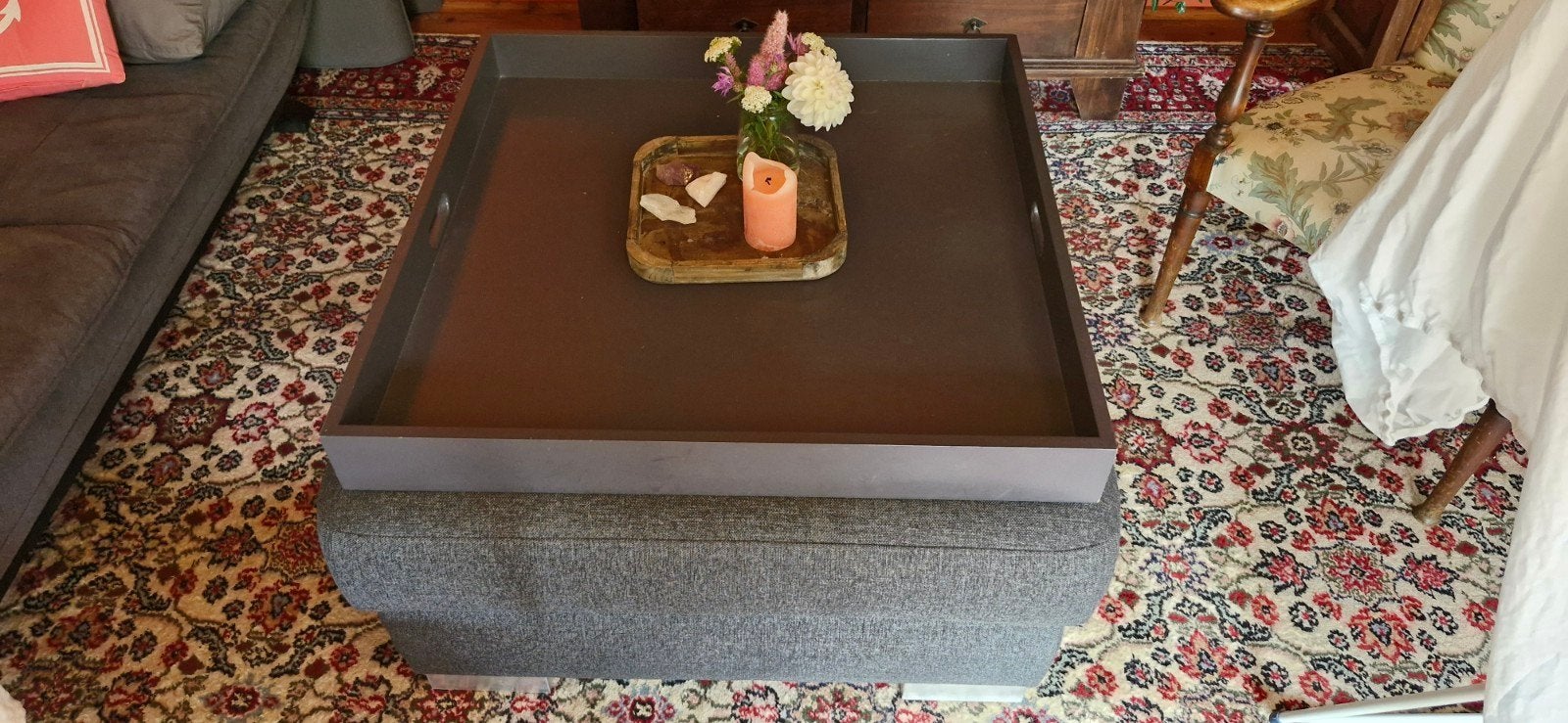 Grote vierkante hocker met een afneembaar dienblad, Ophalen, Gebruikt, 50 tot 100 cm, 75 tot 100 cm