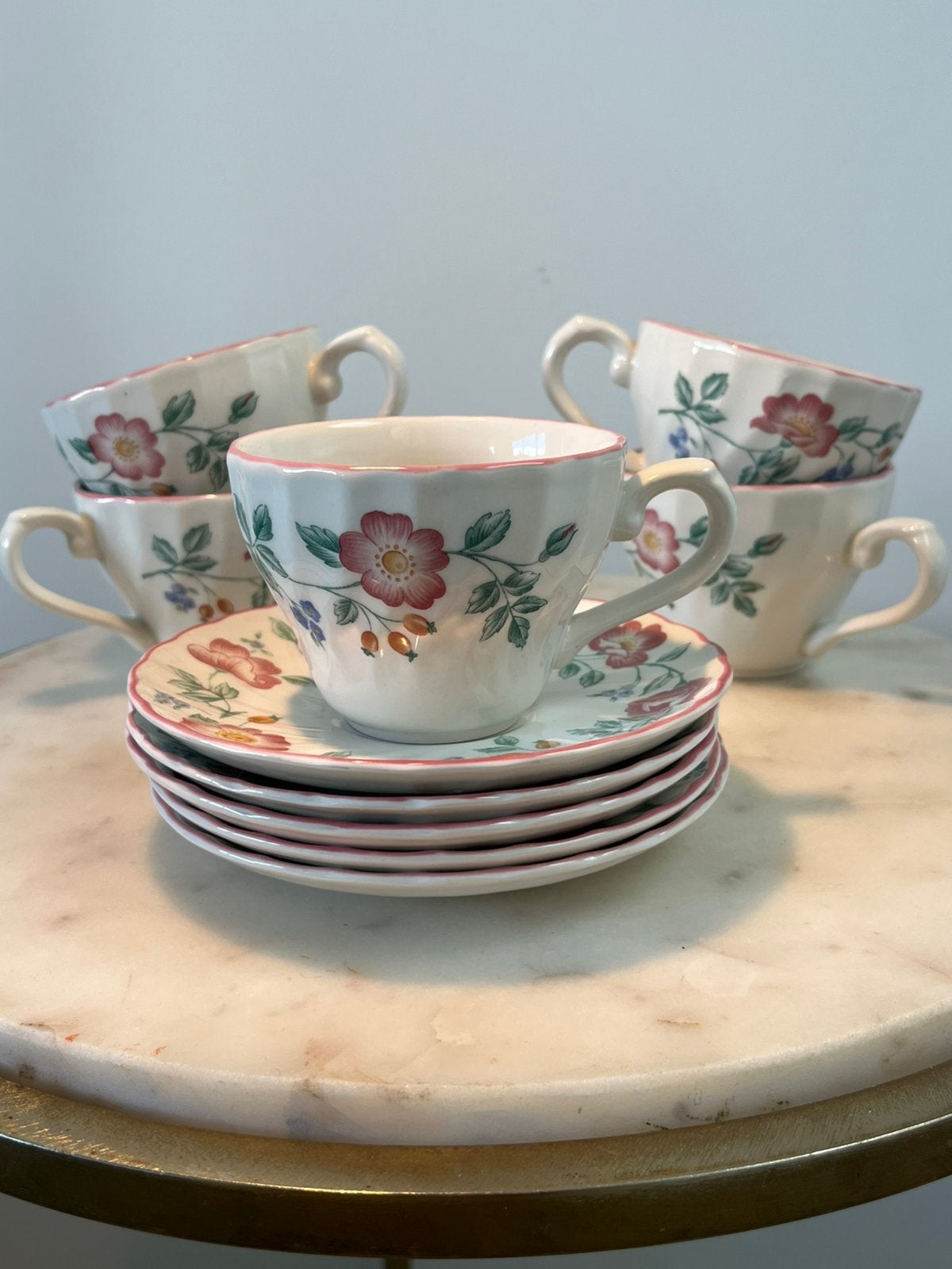 5 Churchill Briar Rose vintage kop en schotels Cottagecore, Gebruikt, Overige merken, Vintage, Ophalen of Verzenden