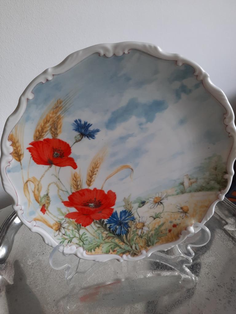 4 decoratieve borden met bloemen en landschappen, Antiek en Kunst, Antiek | Wandborden en Tegels, Ophalen of Verzenden