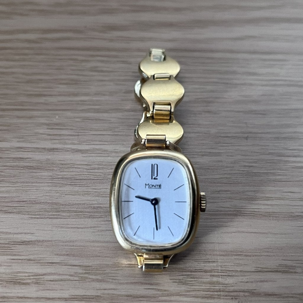Vintage verguld cocktailhorloge Monté, Overige merken, Overige materialen, Gebruikt, Polshorloge