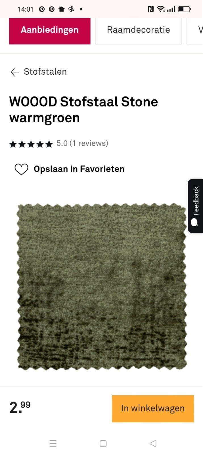 woood 2 fauteuils in stof warm groen velvet structuur, Huis en Inrichting, Gebruikt, 75 tot 100 cm, Ophalen of Verzenden, 100 tot 125 cm