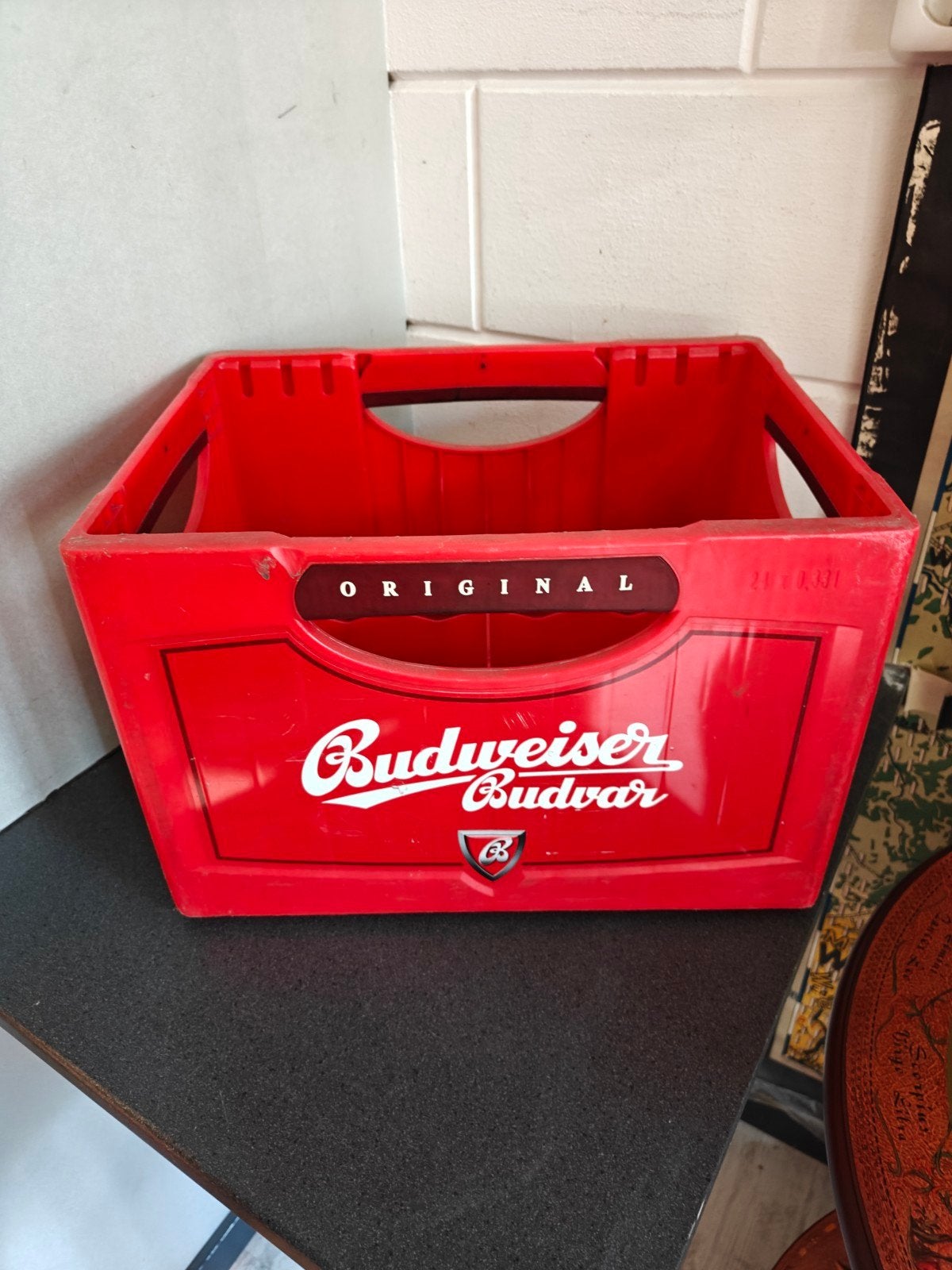 Leuk oud Budweiser krat leeg in mooie staat, prachtige kleur, Zo goed als nieuw, Budweiser, Verpakking, Ophalen of Verzenden