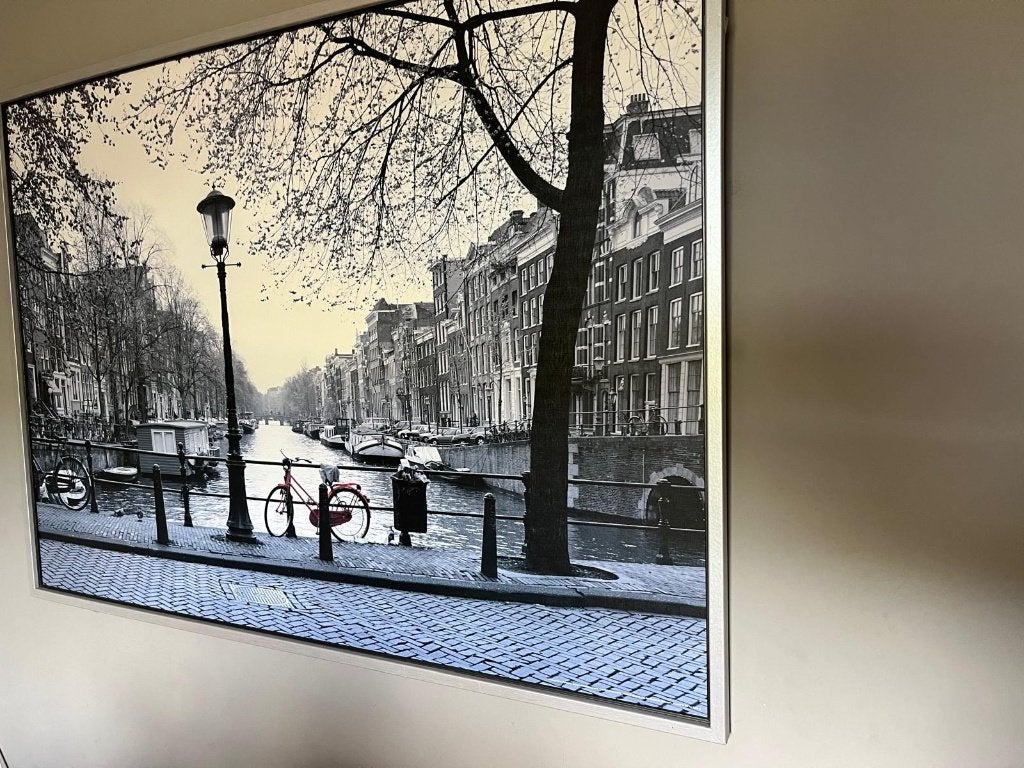 Amsterdam Gracht met Rode Fiets Groot Schilderij, Ophalen, 125 cm of meer, Zo goed als nieuw, Schilderij
