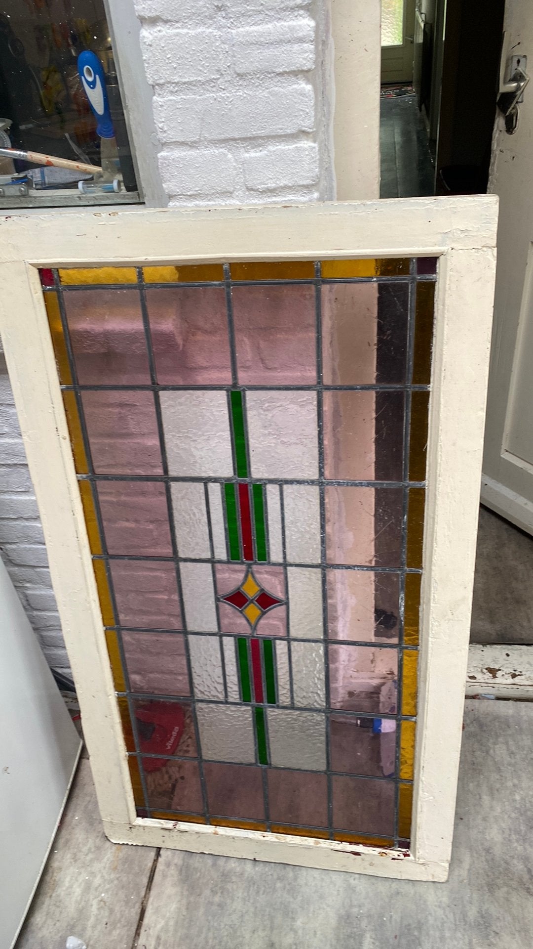 Glas in lood raam groot, Doe-het-zelf en Verbouw, Glas en Ramen, Gevelraam of Ruit, Gebruikt, Ophalen of Verzenden, 120 tot 160 cm