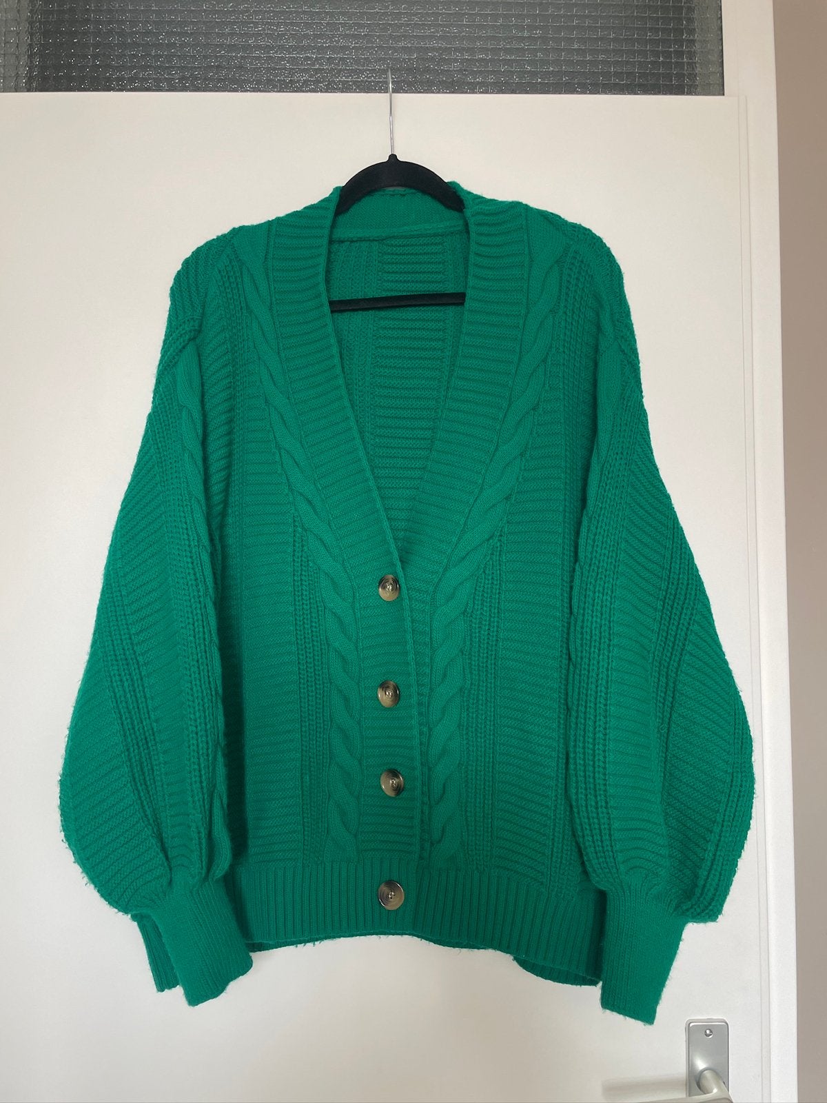 Groene cardigan cable knit vest trui sweater mt xl, Ophalen of Verzenden, Zo goed als nieuw, Maat 46/48 (XL) of groter, Groen