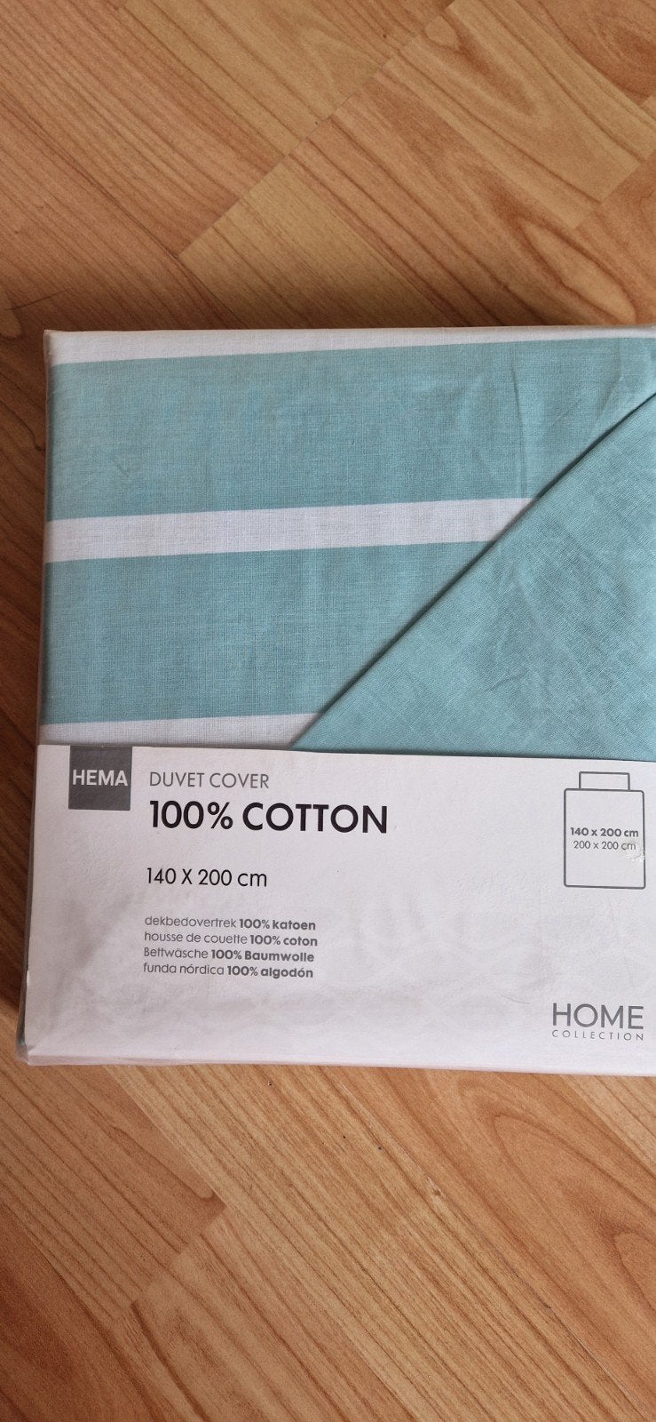 Hema Dekbedovertrek 100% Katoen - Aqua Streep (140x200 cm), Eenpersoons, Blauw, Dekbedovertrek, Katoen