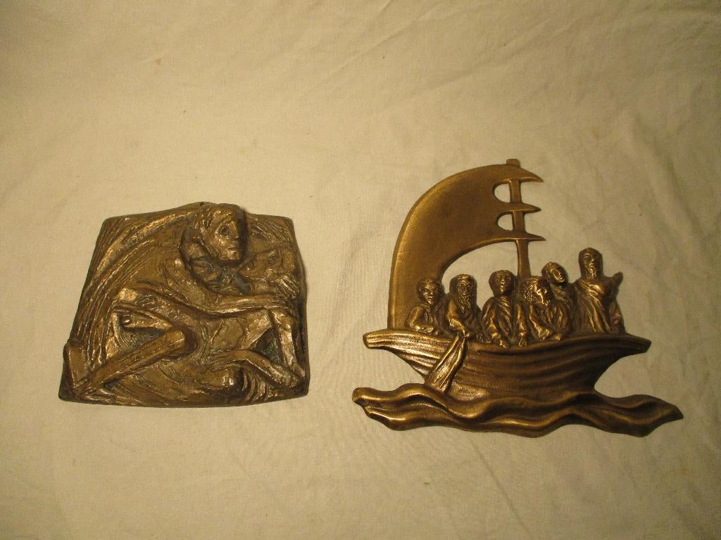 2x wand ornamenten van koper religie, Ophalen of Verzenden
