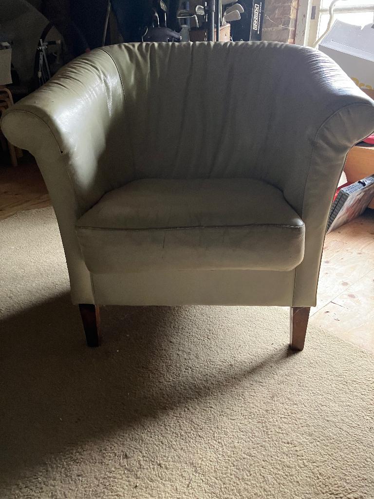 Fauteuil crème leer, Gebruikt, Vintage, Ophalen of Verzenden, 50 tot 75 cm