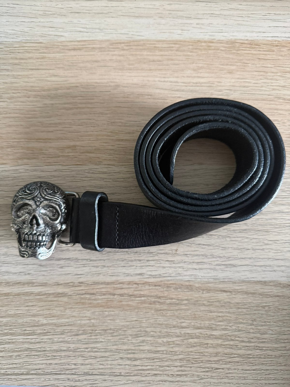 REPLAY Black leather belt with Skull buckle, Kleding | Heren, Riemen en Ceinturen, Verzenden, 115 cm of meer, Riem of Ceintuur