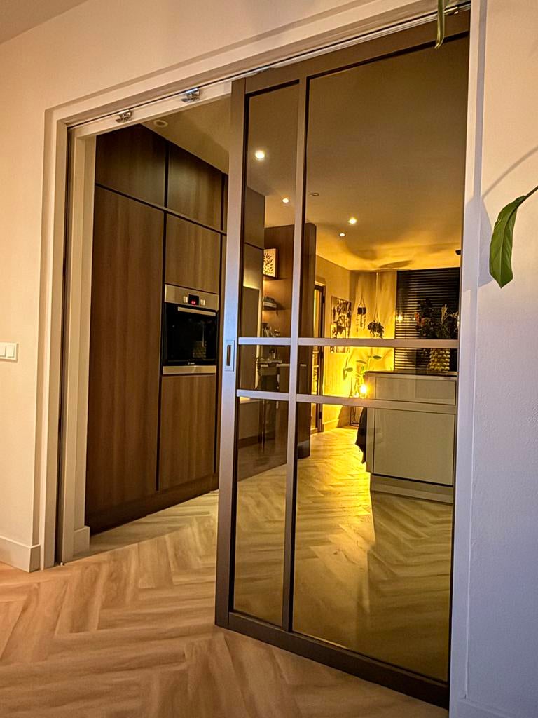 1 Arne & Bodil Schuifdeur Bronskleurig Glas, Doe-het-zelf en Verbouw, Deuren en Horren, Ophalen, 80 tot 100 cm, Binnendeur, Schuifdeur