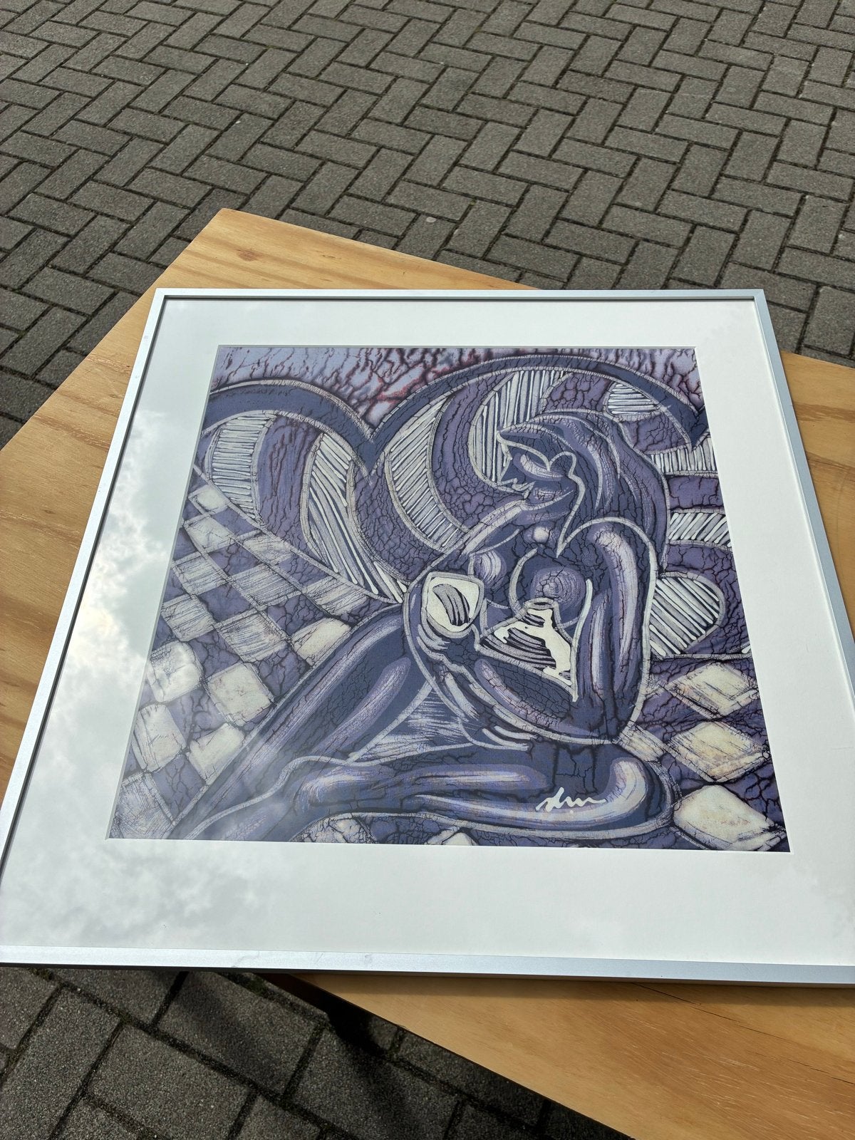 Ingelijste Batik Kunst uit Java - Abstracte Figuur, Ophalen of Verzenden