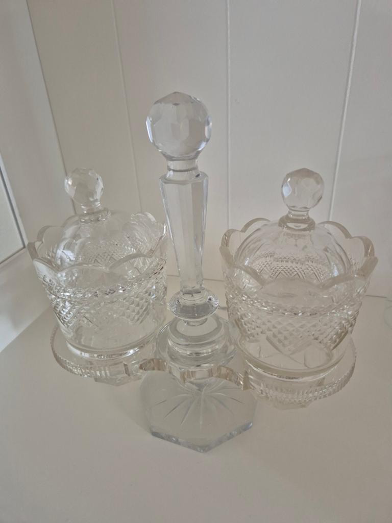 Vintage Kristallen Suiker- en Melkstel op Plateau, Ophalen of Verzenden