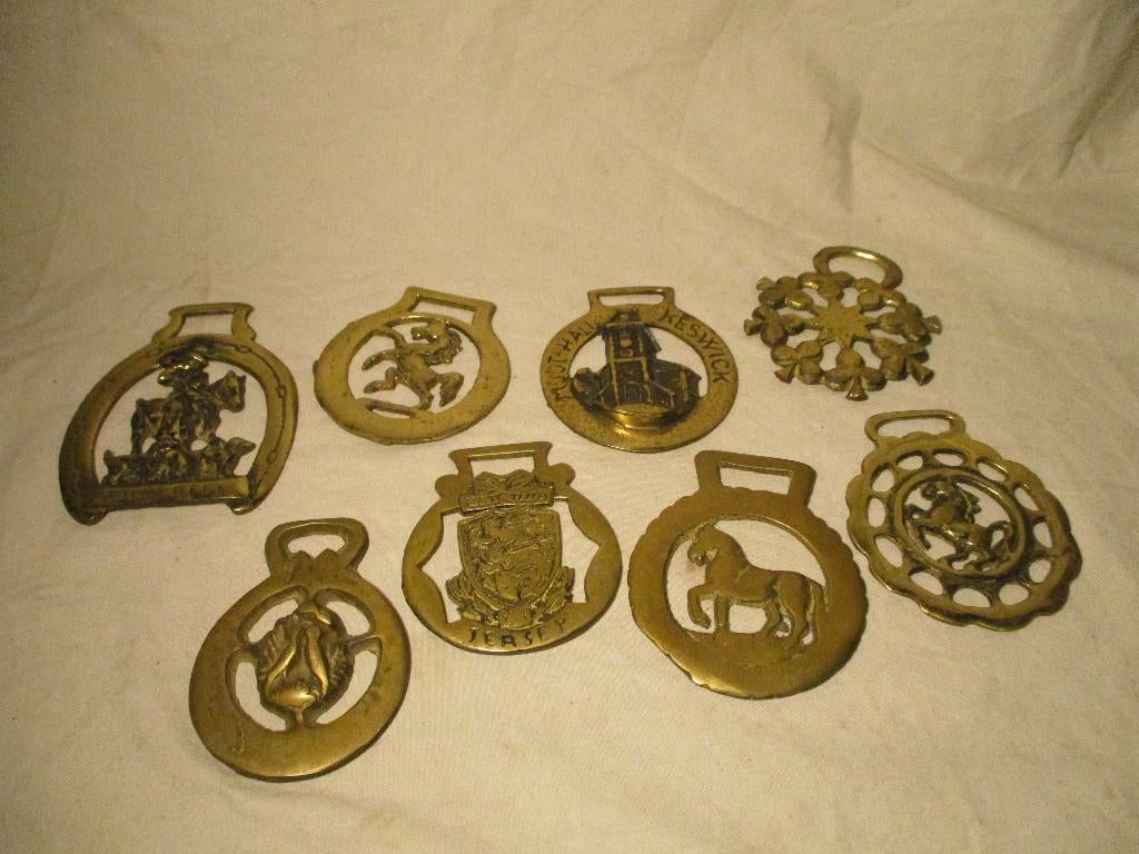 8x antiek koper paard versier ornamenten, Ophalen of Verzenden