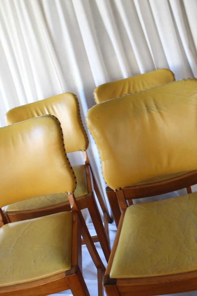 Vintage Stoelen 4 Stuks Eetkamerstoelen Geel Midcentury, Gebruikt, Overige kleuren, Vintage, Midcentury, Deens, Hout