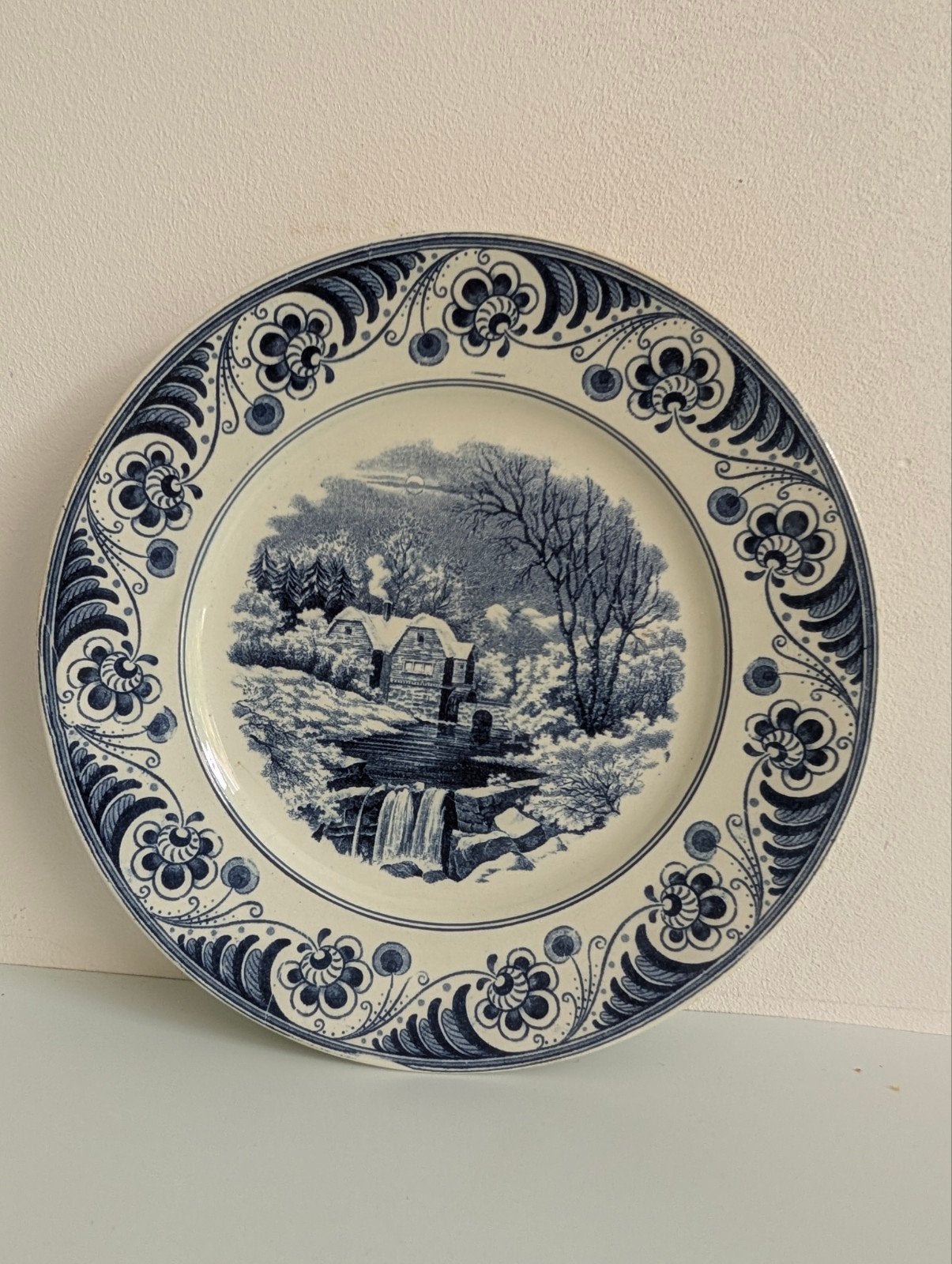 Société Céramique Maastricht wandbord Landschap – blauw wit, Antiek en Kunst, Ophalen of Verzenden