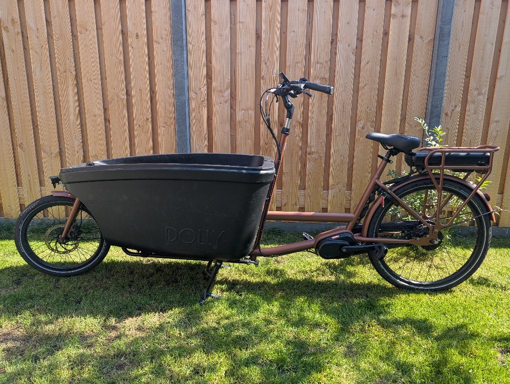 Elektrische Dolly Bakfiets (600Wh) | Blazing Copper, 4 kinderen of meer, Gebruikt, Huif, Schijfrem