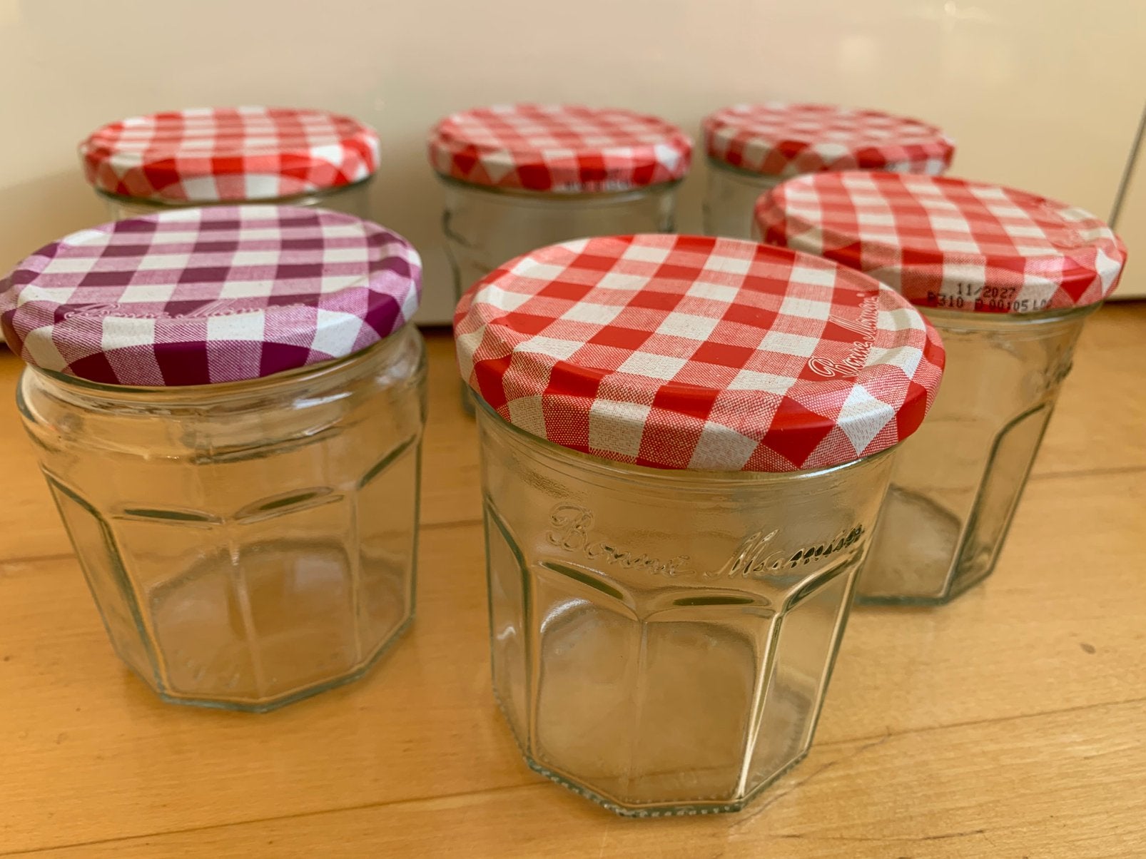 6x Bonne Maman jampotten jampotjes, Ophalen, Gebruikt, Met deksel, Pot, Bus of Blik