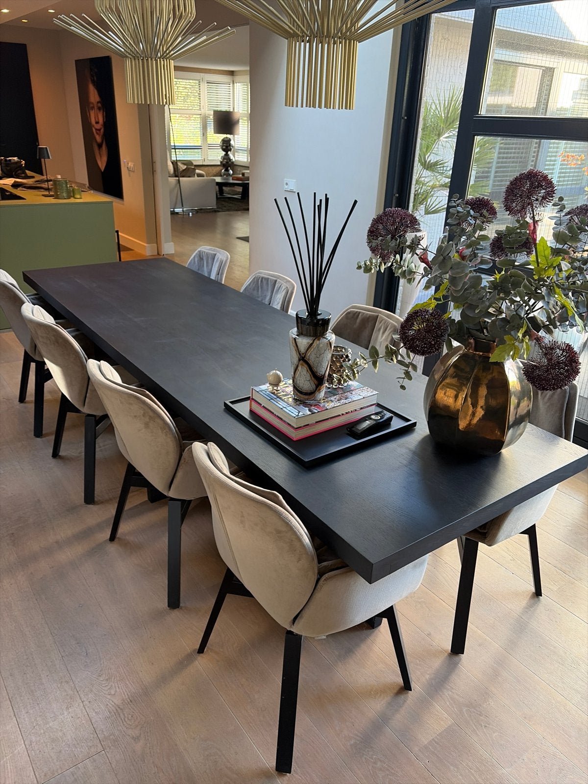 Elegante Zwarte Eettafel, Ophalen, Eikenhout, 200 cm of meer, 50 tot 100 cm