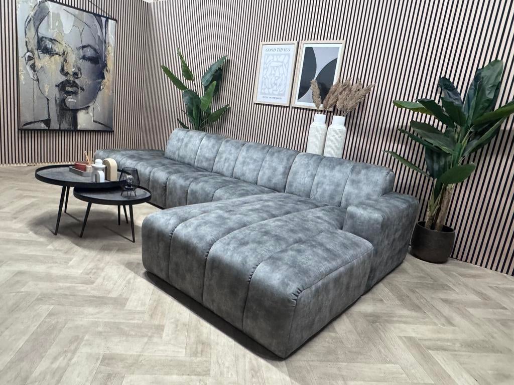ZGAN GOOSSENS Hoekbank Lewis - Vergrijsd Groen - 370x195, -, -, Hoekbank, 300 cm of meer