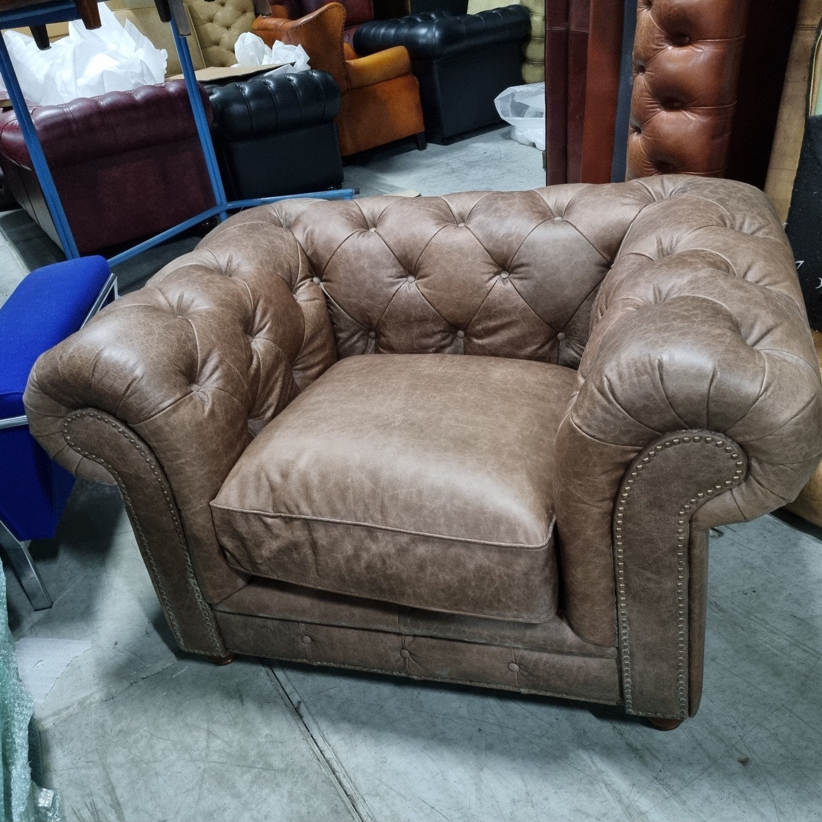 Chesterfield XL club fauteuil bruin leer + BEZORGING, Gebruikt, ., Chesterfield, Ophalen of Verzenden