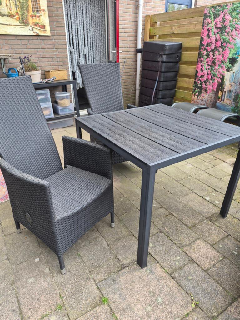 Tuintafel plus twee stoelen, Ophalen, Gebruikt, 2 zitplaatsen, Tuinset