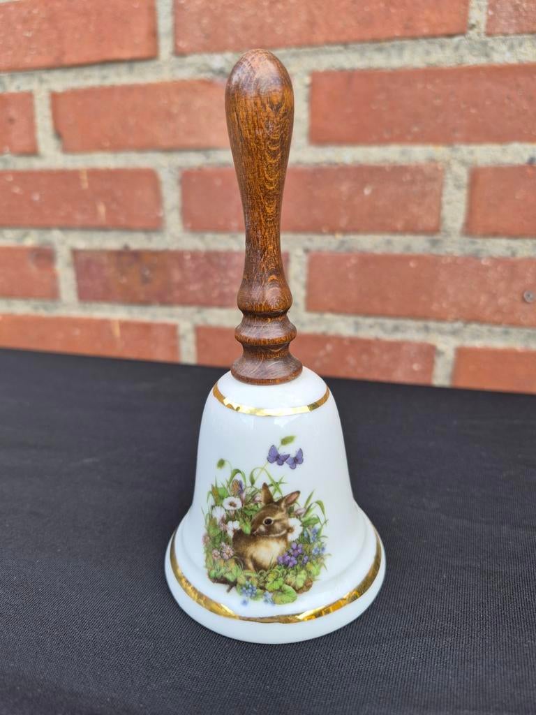 Decoratieve bel met konijn en bloemen - Porselein, Ophalen of Verzenden