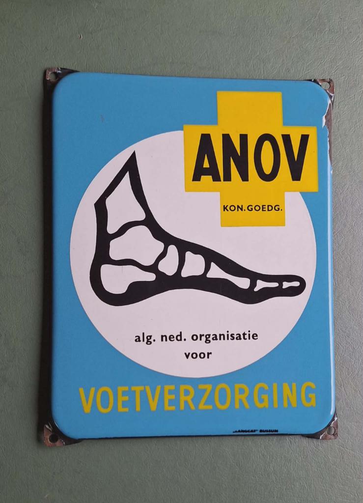 Emaille bordje Anov voetverzorging🦶Langcat Bussum., Reclamebord, Gebruikt, ., Ophalen of Verzenden