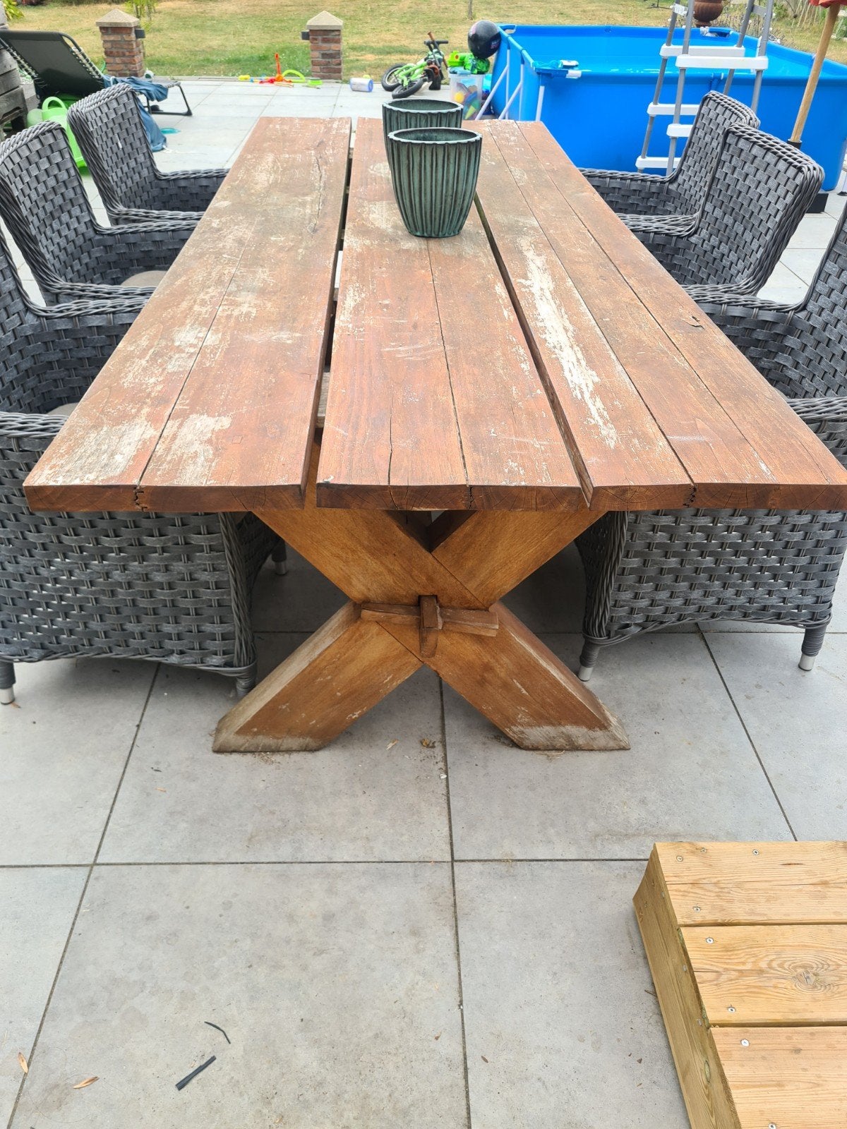 Robuuste houten eettafel (exclusief stoelen), Ophalen, Gebruikt, Rechthoekig