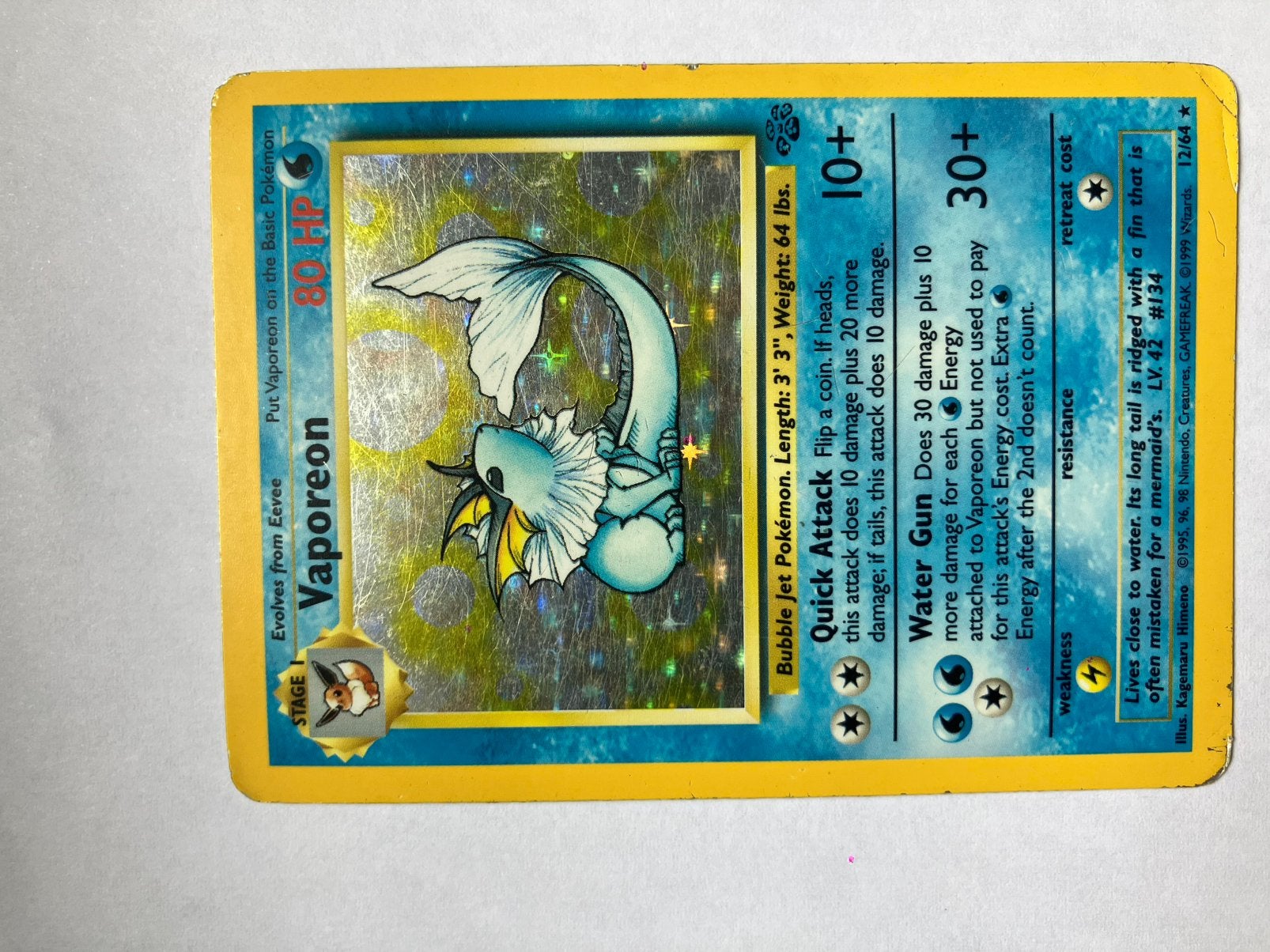 Vaporeon Holo - Jungle Set Pokémon kaart, Ophalen of Verzenden, Gebruikt