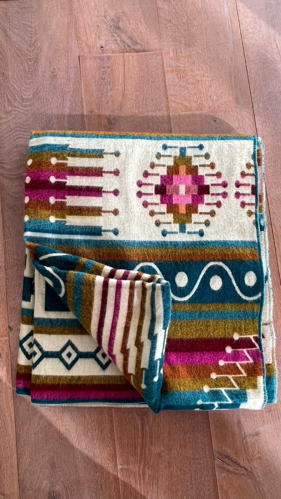 Kleurrijke alpaca wolmix plaid XL dubbelzijdig boho stijl, Verzenden, Wol, Nieuw, Plaid