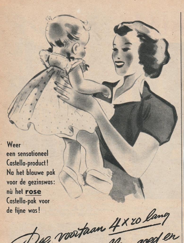 Retro reclame 1951 Castella wolwas wasmiddel babykleertjes, Verzamelen, Retro, Verzenden, Overige typen
