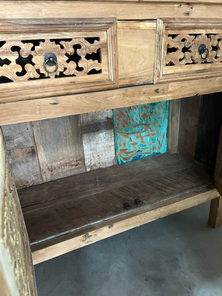 Dressoir oud teak, kastje, houtsnijwerk, rustiek, aanbieding, Teakhout, Oosters, landelijk, 25 tot 50 cm, Nieuw