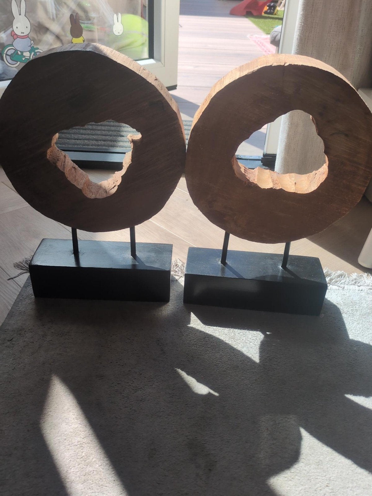 Set van 2 houten decoratieve ringen op standaard, Ophalen, Hout, Bruin, Landelijk