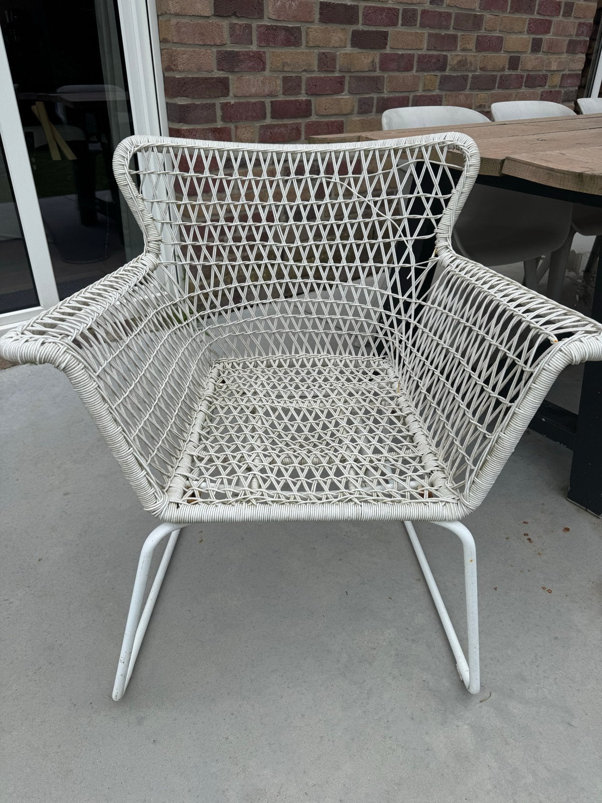 Witte rotan stoel met metalen onderstel Ikea, Ophalen, Gebruikt, Wit, Riet of Rotan