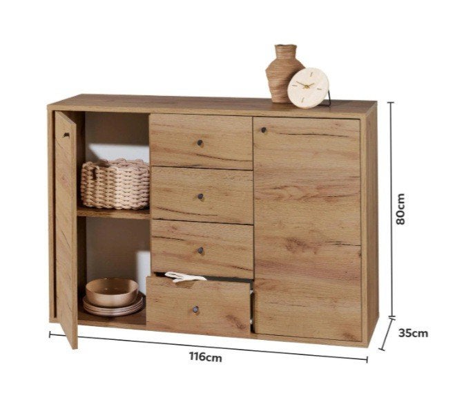 Houten Dressoir met Lades en Deuren - 116x35x80 cm, Ophalen, Modern, Scandinavisch, Nieuw, 25 tot 50 cm