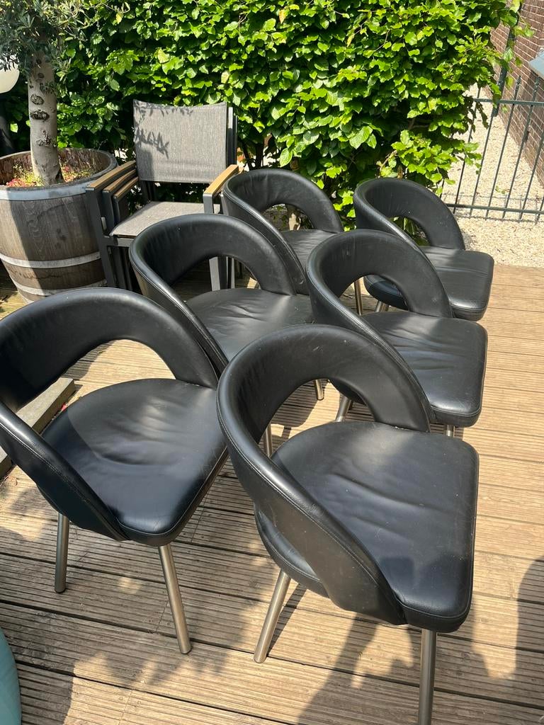 Gratis 6 keukenstoelen leer, Ophalen, Gebruikt, Zwart, Leer