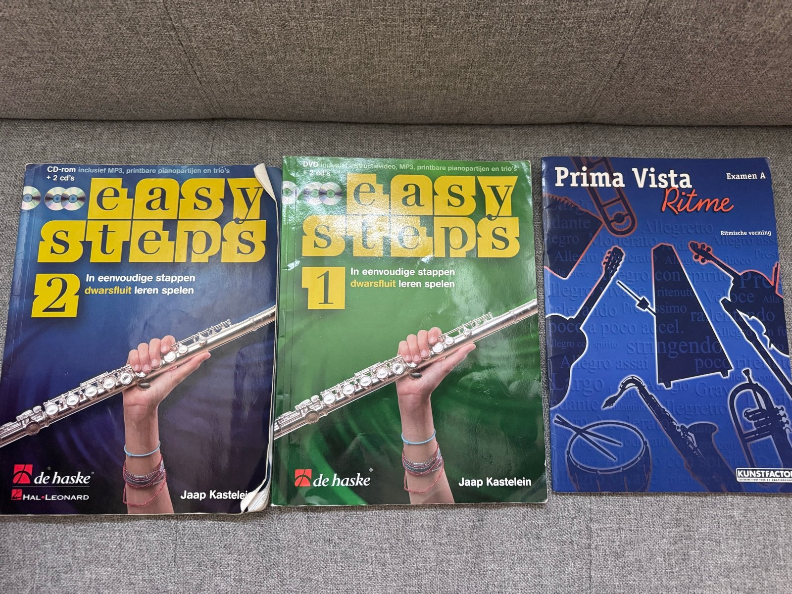 Dwarsfluit lesboeken: Easy Steps 1 & 2, Prima Vista Ritme, Gebruikt, Overige genres, Les of Cursus, Dwarsfluit of Piccolo