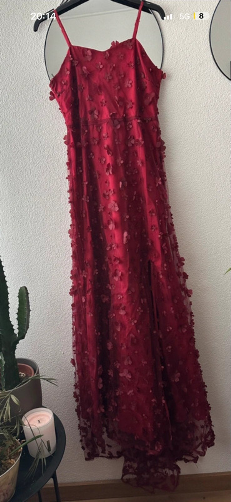 Feestjurk Meisjes 11-12 jaar - Rood met Bloemen, Ophalen of Verzenden, Zo goed als nieuw