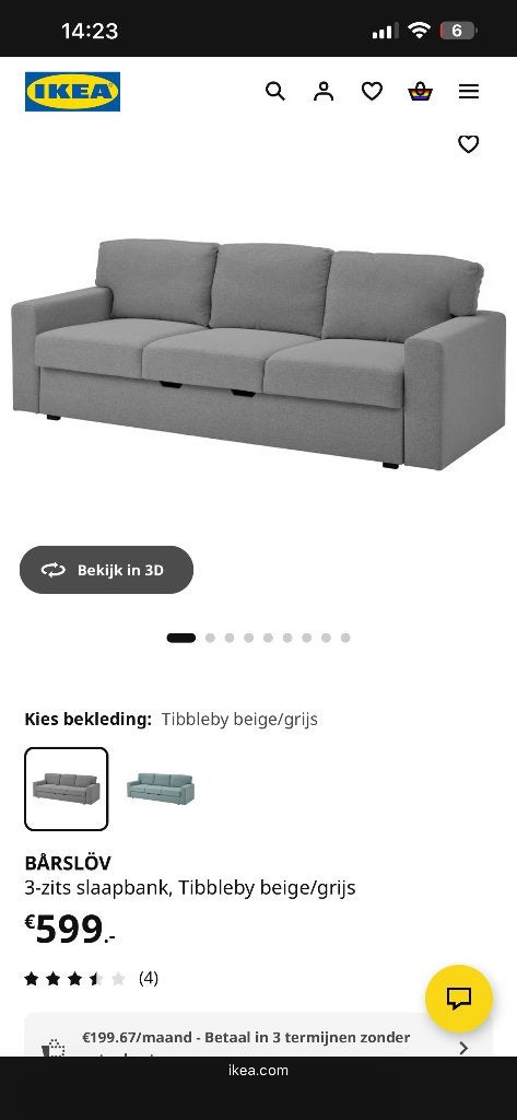 BARSLOV slaapbank IKEA, Ophalen, Gebruikt, Tweepersoons, 120 cm