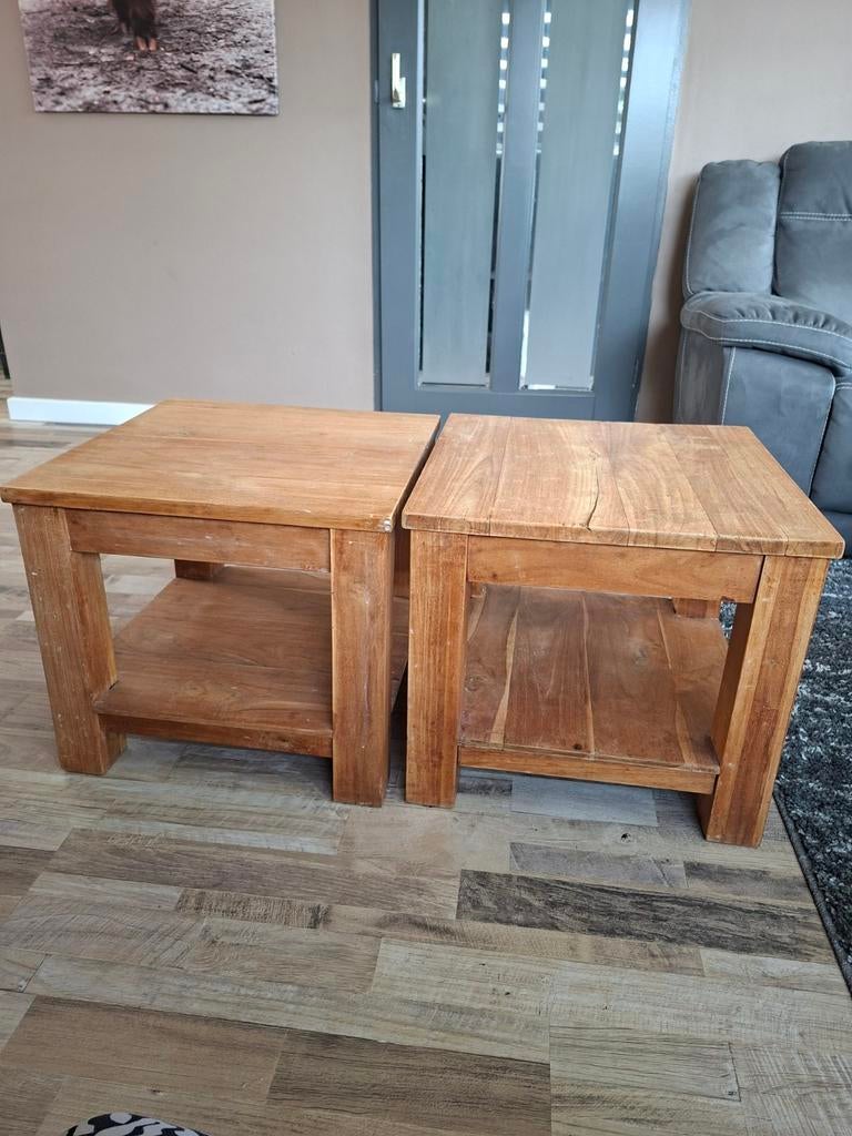 Twee houten salontafels 50/50, Ophalen, Gebruikt, 50 tot 100 cm, Vierkant