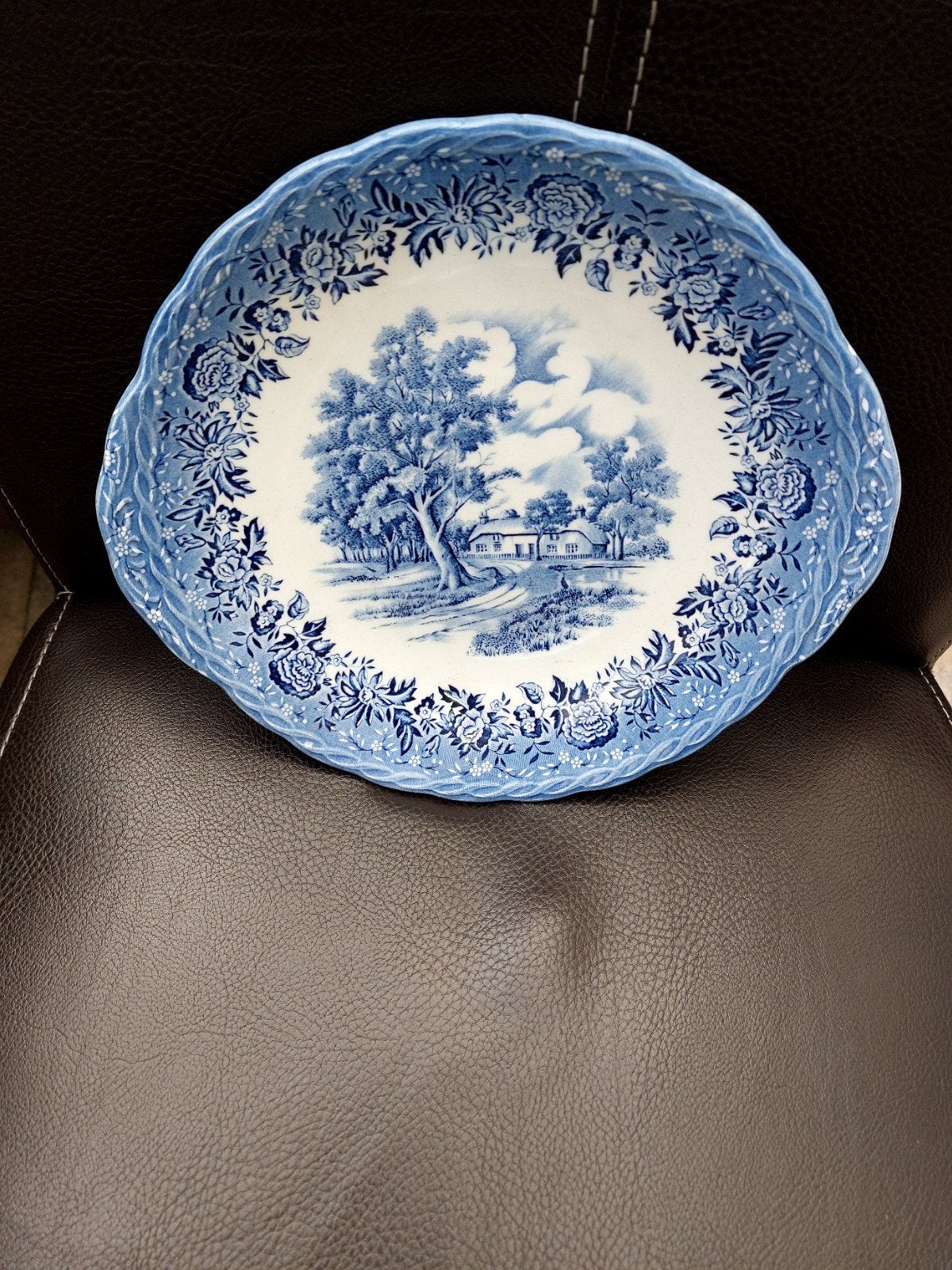 Vintage "Country Style" schaal - Blauw/Wit, Ophalen