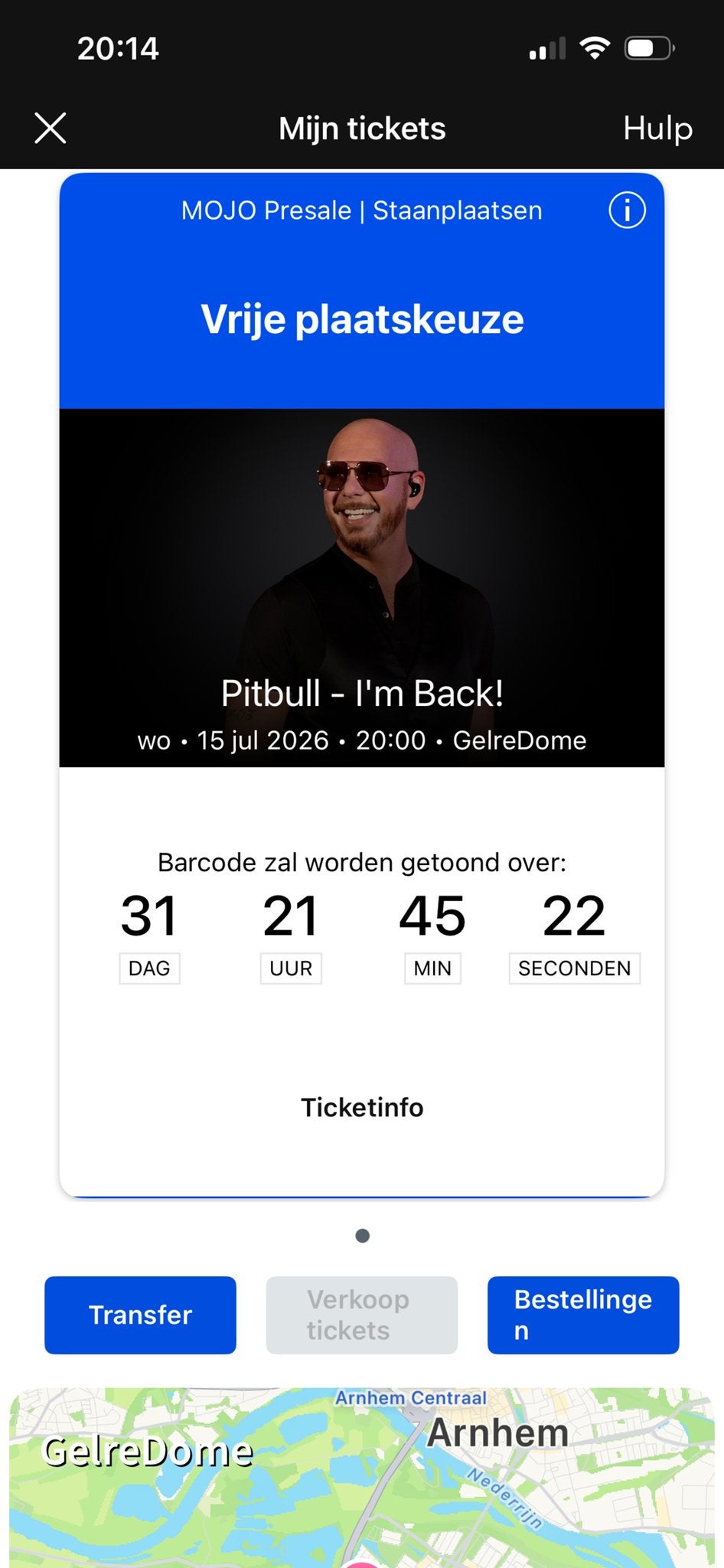 Pitbull- I'm Back! Staanplaats, Eén persoon