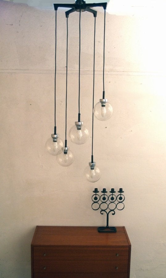 Seventies chandelier - jaren 70 hanglamp voor hoge ruimtes, -, -, Ophalen of Verzenden, Glas