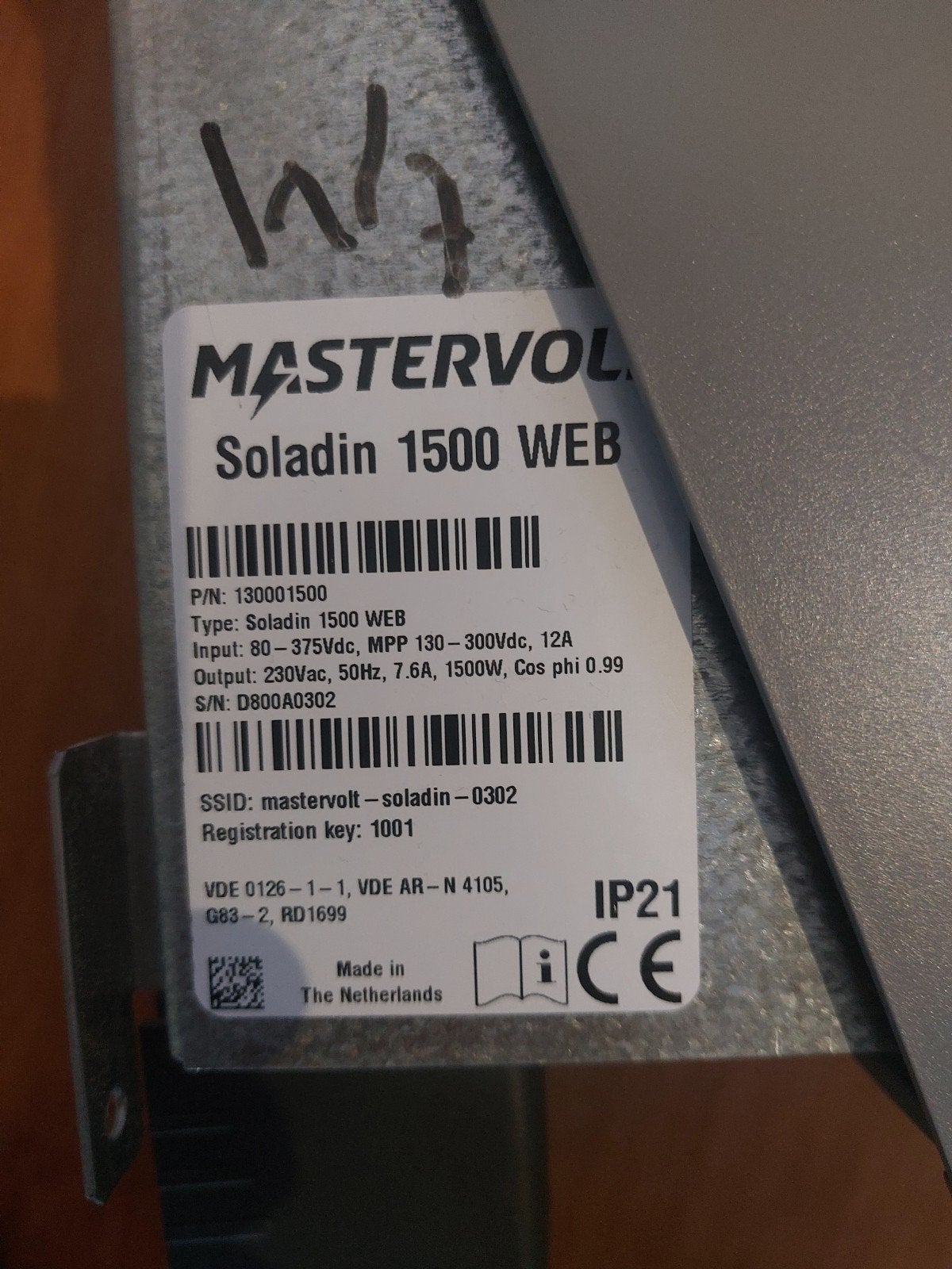 Mastervolt Soladin 1500 WEB omvormer, Ophalen, Gebruikt, Overige typen, 200 wattpiek of meer