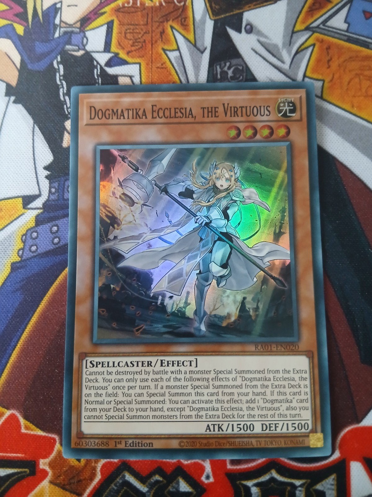 Dogmatika Ecclesia, the Virtuous - Super Rare RA01 - Yu-Gi-O, Ophalen of Verzenden, Zo goed als nieuw, Foil
