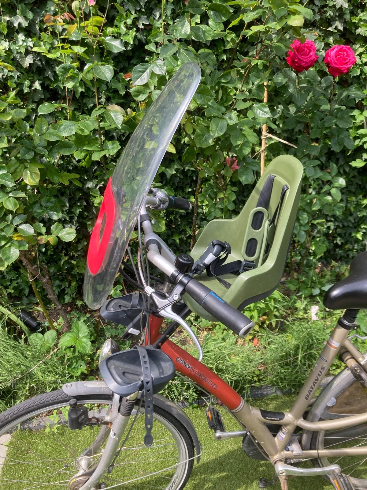 Bo bike mini one olive green fietsstoeltje + windscherm, Ophalen, Voorzitje, 0 t/m 13 kg, Gebruikt