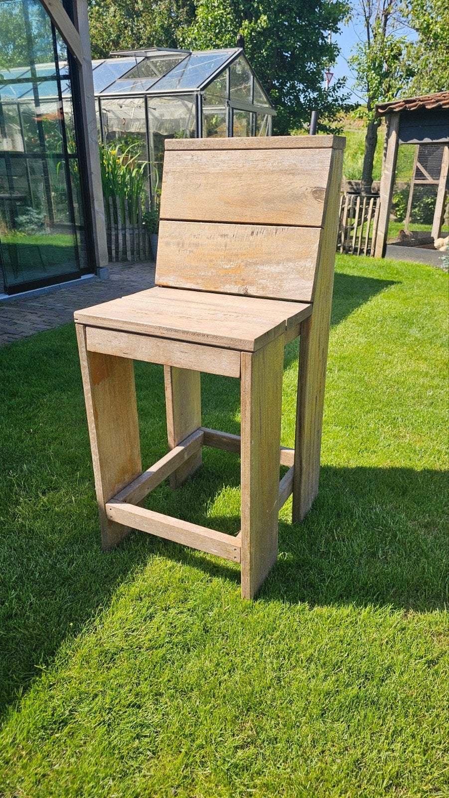 6 Hardhouten barkrukken, Tuin en Terras, Tuinsets en Loungesets, Ophalen, Gebruikt, 6 zitplaatsen