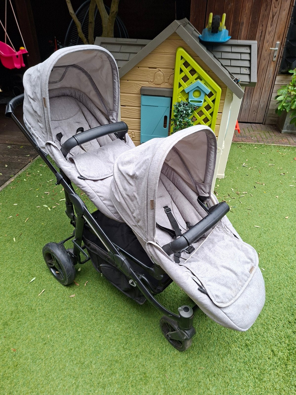 Topmark 2 Combi Duo dubbele kinderwagen – grijs, Kinderen en Baby's, Kinderwagens en Combinaties, Gebruikt, Verstelbare duwstang