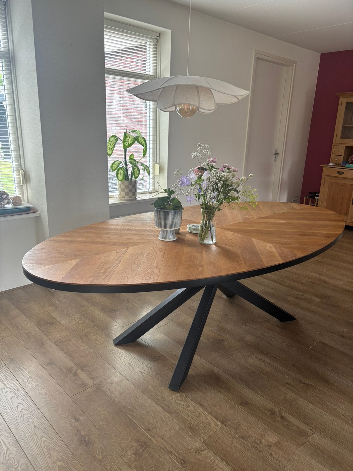 Mooie grote ovale eettafel, Ophalen, Gebruikt, 100 tot 150 cm, 200 cm of meer